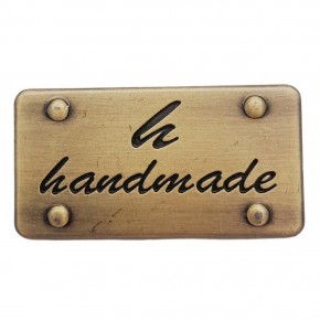 Çanta Aksesuar Handmade Yazılı Metal Etiket 3.7x2 cm Plaka Süs Antik Renk