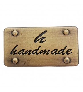 Çanta Aksesuar Handmade Yazılı Metal Etiket 3.7x2 cm Plaka Süs Antik Renk