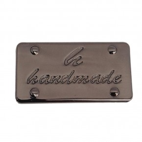 Çanta Aksesuar Handmade Yazılı Metal Etiket 3.7x2 cm Plaka Süs Füme Renk
