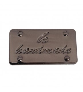 Çanta Aksesuar Handmade Yazılı Metal Etiket 3.7x2 cm Plaka Süs Füme Renk