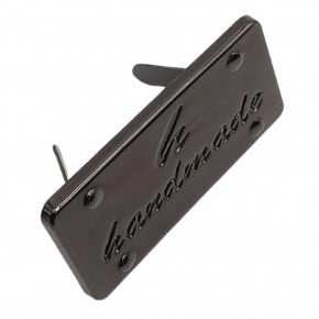 Çanta Aksesuar Handmade Yazılı Metal Etiket 3.7x2 cm Plaka Süs Füme Renk