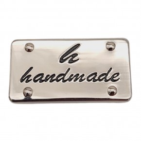 Çanta Aksesuar Handmade Yazılı Metal Etiket 3.7x2 cm Plaka Süs Gümüş Renk