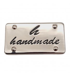 Çanta Aksesuar Handmade Yazılı Metal Etiket 3.7x2 cm Plaka Süs Gümüş Renk