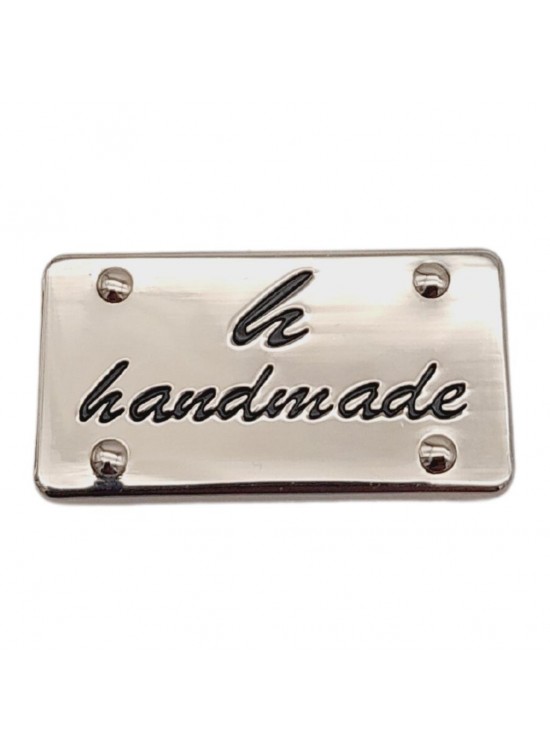 Çanta Aksesuar Handmade Yazılı Metal Etiket 3.7x2 cm Plaka Süs Gümüş Renk Çanta Aksesuar Handmade Yazılı Metal Etiket 3.7x2 cm Plaka Süs Gümüş Renk