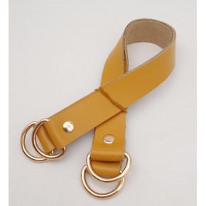 Çanta Aksesuar Hardal Gerçek Deri 37X2.3 Cm Çift Çanta Sapı Light Gold Metalli