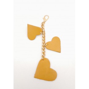 Çanta Aksesuar Hardal Gerçek Deri Kalpli Süs Püskül Light Gold Zincirli