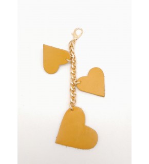 Çanta Aksesuar Hardal Gerçek Deri Kalpli Süs Püskül Light Gold Zincirli