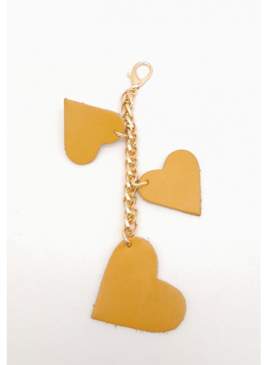 Çanta Aksesuar Hardal Gerçek Deri Kalpli Süs Püskül Light Gold Zincirli