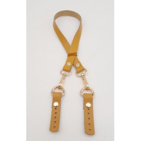 Çanta Aksesuar Hardal Renk 60x1.5 cm Gerçek Deri Çanta Sapı Light Gold Metalli