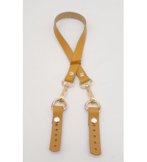 Çanta Aksesuar Hardal Renk 60x1.5 cm Gerçek Deri Çanta Sapı Light Gold Metalli