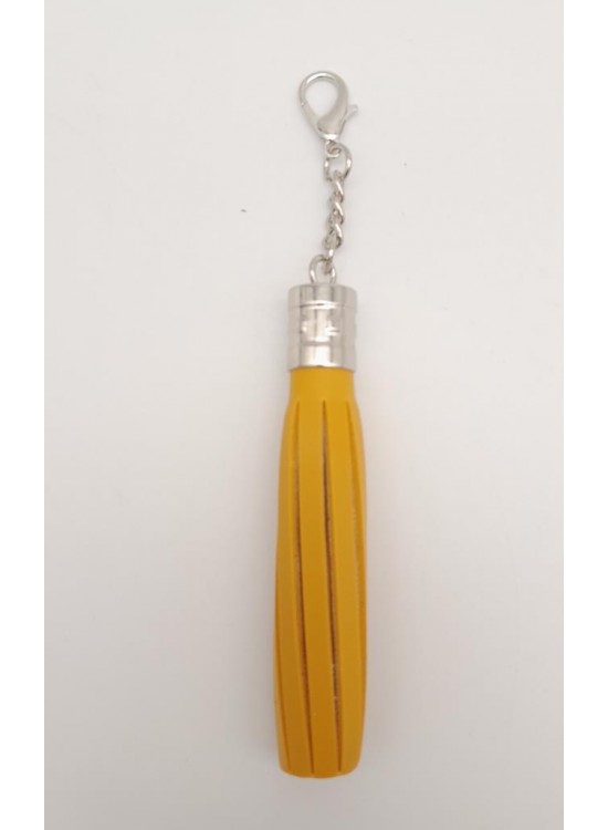 Çanta Aksesuar Hardal Renk Suni Deri Kovanlı Püskül Gümüş Metalli