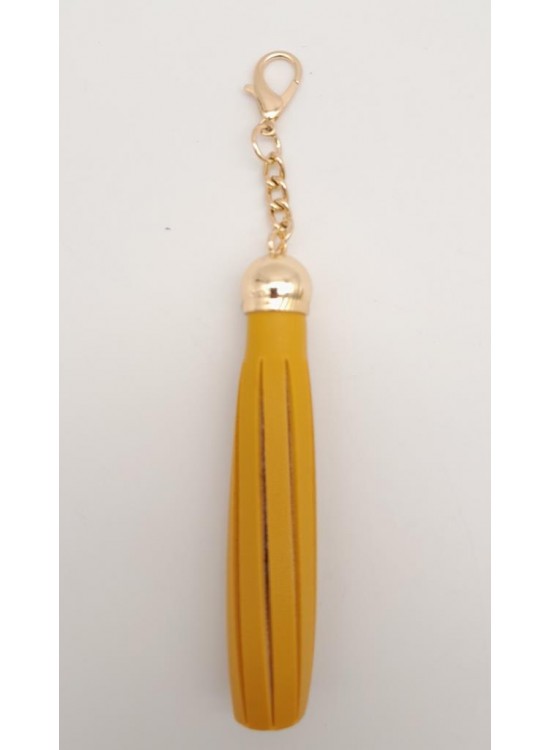 Çanta Aksesuar Hardal Renk Suni Deri Kovanlı Püskül Light Gold Metalli