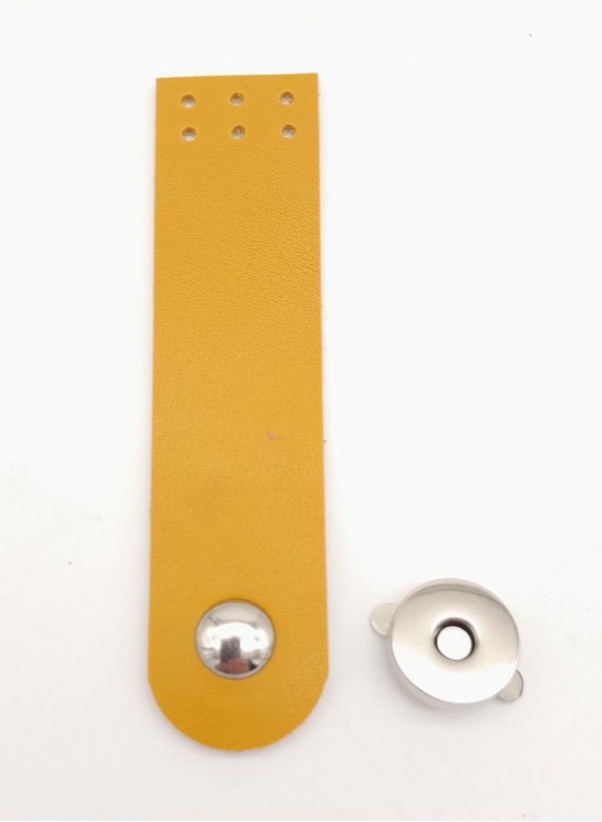 Çanta Aksesuar Hardal Renk Tek Kat Suni Deri Kapak 10.5x2.5 cm Gümüş Metal