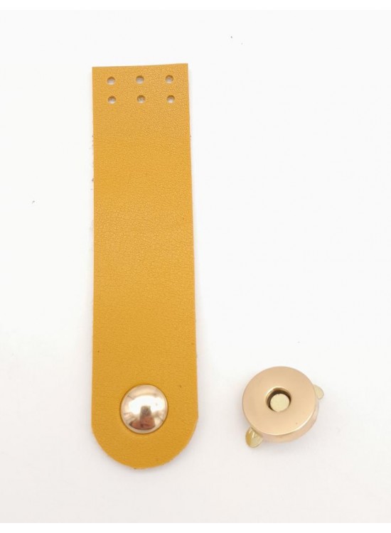 Çanta Aksesuar Hardal Renk Tek Kat Suni Deri Kapak 10.5x2.5 cm Light Gold Metal