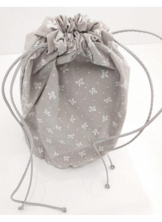 Çanta Aksesuar Hazır Kova Çanta Astarı Gri Üzeri Kurdele Desen