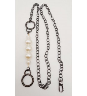 Çanta Aksesuar İncili Kulaklı Yaylı Halkalı 120 cm Çanta Zinciri Füme Renk