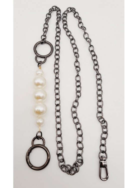 Çanta Aksesuar İncili Kulaklı Yaylı Halkalı 120 cm Çanta Zinciri Füme Renk