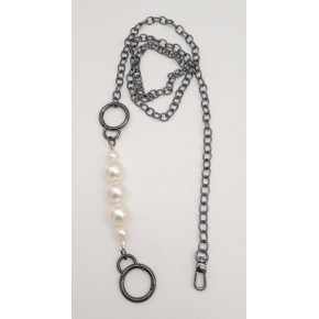 Çanta Aksesuar İncili Kulaklı Yaylı Halkalı 120 cm Çanta Zinciri Füme Renk