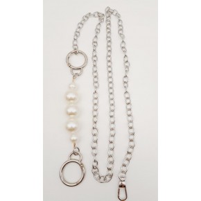 Çanta Aksesuar İncili Kulaklı Yaylı Halkalı 120 cm Çanta Zinciri Gümüş Renk