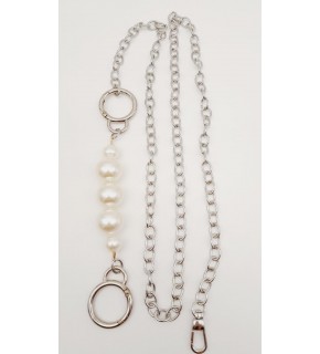 Çanta Aksesuar İncili Kulaklı Yaylı Halkalı 120 cm Çanta Zinciri Gümüş Renk