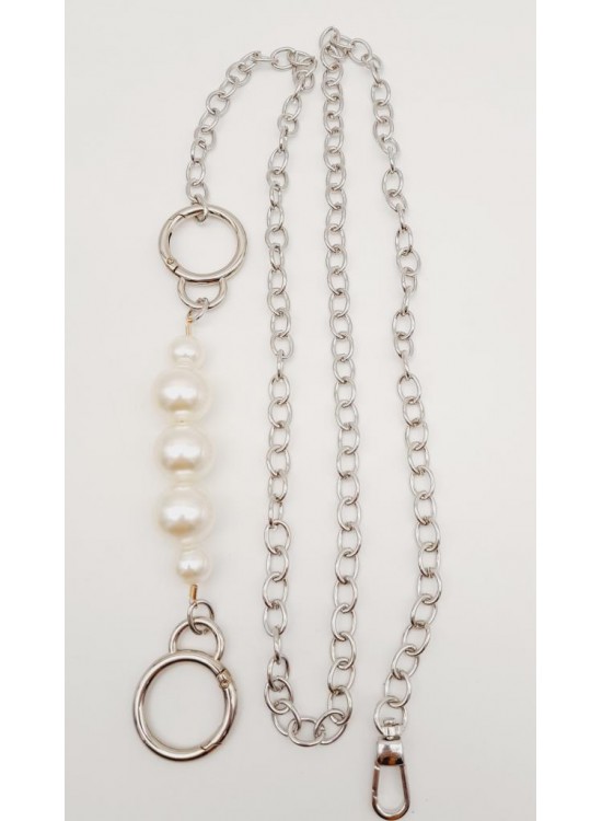 Çanta Aksesuar İncili Kulaklı Yaylı Halkalı 120 cm Çanta Zinciri Gümüş Renk