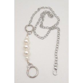 Çanta Aksesuar İncili Kulaklı Yaylı Halkalı 120 cm Çanta Zinciri Gümüş Renk