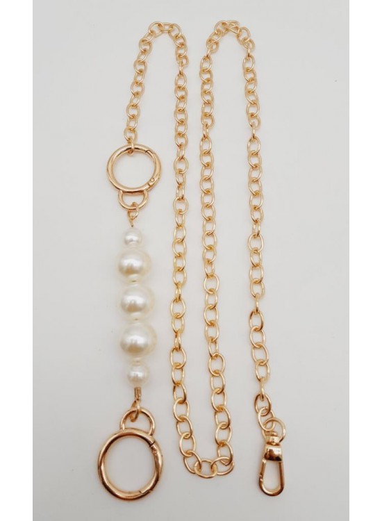 Çanta Aksesuar İncili Kulaklı Yaylı Halkalı 120 cm Çanta Zinciri Light Gold