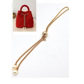 Çanta Aksesuar İncili Zincir Çanta Büzgüsü Light Gold Renk Yuvarlak Model