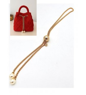 Çanta Aksesuar İncili Zincir Çanta Büzgüsü Light Gold Renk Yuvarlak Model