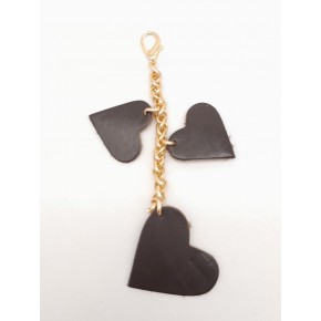 Çanta Aksesuar Kahverengi Gerçek Deri Kalpli Süs Püskül Light Gold Zincirli