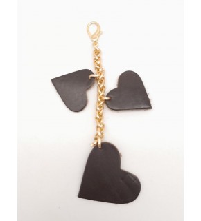 Çanta Aksesuar Kahverengi Gerçek Deri Kalpli Süs Püskül Light Gold Zincirli