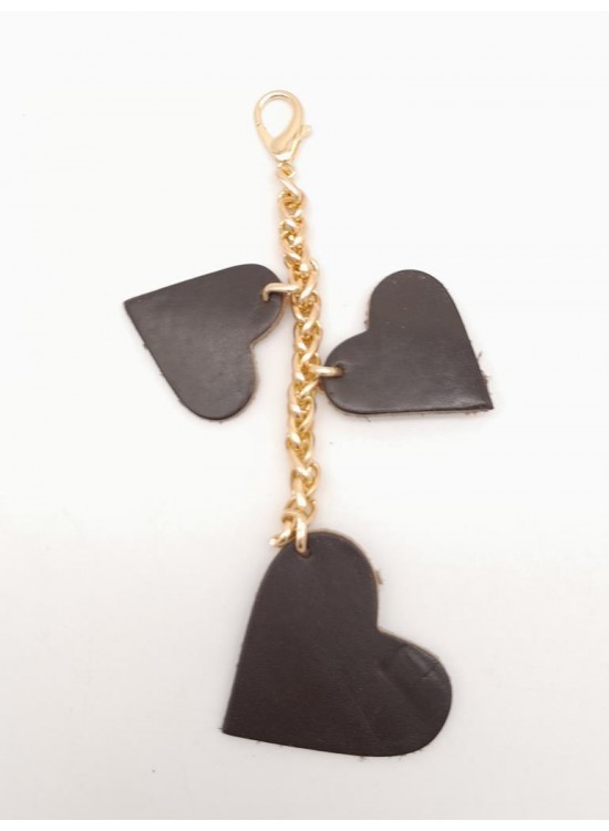 Çanta Aksesuar Kahverengi Gerçek Deri Kalpli Süs Püskül Light Gold Zincirli