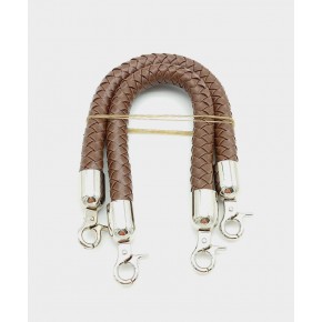 Çanta Aksesuar Kahverengi Kısa Örme Çanta Sapı Gümüş Metal