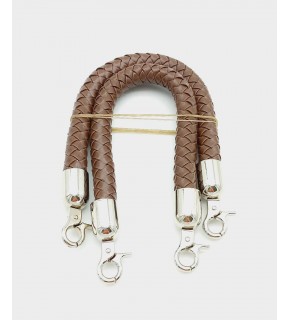 Çanta Aksesuar Kahverengi Kısa Örme Çanta Sapı Gümüş Metal