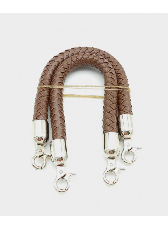 Çanta Aksesuar Kahverengi Kısa Örme Çanta Sapı Gümüş Metal