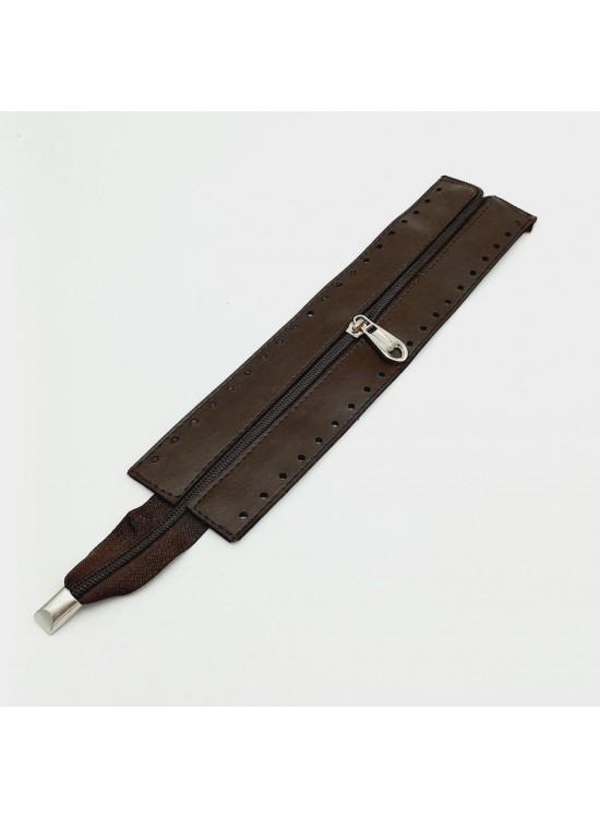 Çanta Aksesuar Kahverengi Renk 28 Cm Derili Fermuar Gümüş Metalli