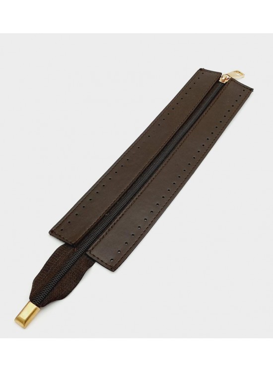 Çanta Aksesuar Kahverengi Renk 28 Cm Derili Fermuar Light Gold Metalli