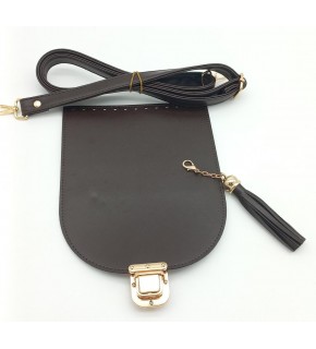 Çanta Aksesuar Kahverengi Suni Deri 125X2 Cm Sürgütlü Çanta Saplı Püsküllü Çanta Seti Light Gold Metal