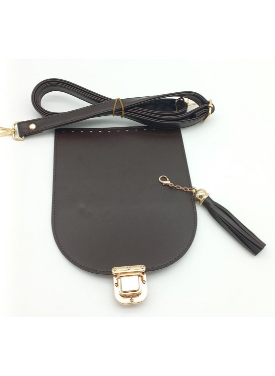 Çanta Aksesuar Kahverengi Suni Deri 125X2 Cm Sürgütlü Çanta Saplı Püsküllü Çanta Seti Light Gold Metal