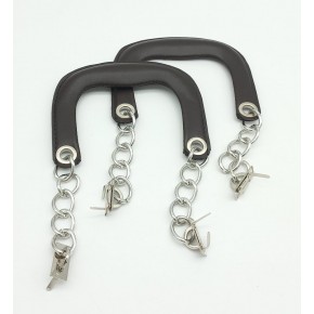 Çanta Aksesuar Kahverengi Suni Deri Kapsüllü Tutma Sapı Zincirli Gümüş Metalli