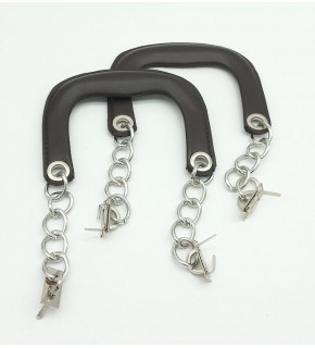 Çanta Aksesuar Kahverengi Suni Deri Kapsüllü Tutma Sapı Zincirli Gümüş Metalli