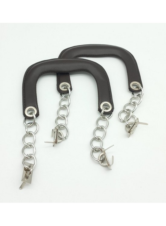 Çanta Aksesuar Kahverengi Suni Deri Kapsüllü Tutma Sapı Zincirli Gümüş Metalli