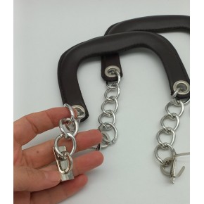 Çanta Aksesuar Kahverengi Suni Deri Kapsüllü Tutma Sapı Zincirli Gümüş Metalli