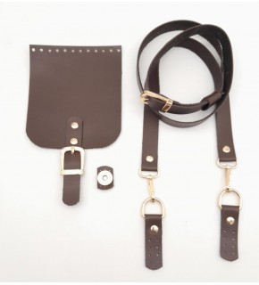 Çanta Aksesuar Kahverengi Tek Kat Suni Deri 130x2 cm Ayarlı Saplı Çanta Seti Light Gold Metalli