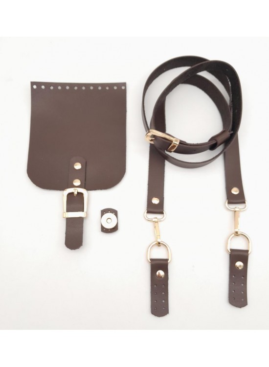 Çanta Aksesuar Kahverengi Tek Kat Suni Deri 130x2 cm Ayarlı Saplı Çanta Seti Light Gold Metalli