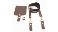 Çanta Aksesuar Kahverengi Tek Kat Suni Deri 130x2 cm Ayarlı Saplı Çanta Seti Light Gold Metalli
