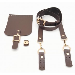 Çanta Aksesuar Kahverengi Tek Kat Suni Deri 130x2 cm Ayarlı Saplı Çanta Seti Light Gold Metalli
