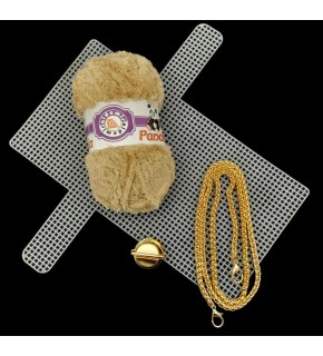 Çanta Aksesuar Kalın Örgü Zincir Panda Kürk İpli Çanta Seti Light Gold