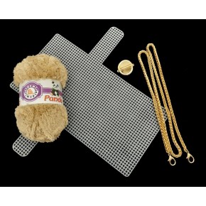 Çanta Aksesuar Kalın Örgü Zincir Panda Kürk İpli Çanta Seti Light Gold