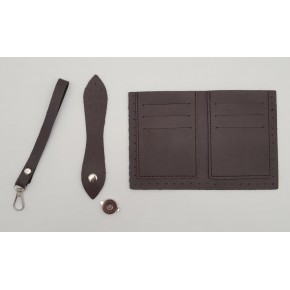 Çanta Aksesuar Kartlıklı Cüzdan İçi Deri Seti Koyu Kahverengi Gümüş Metalli